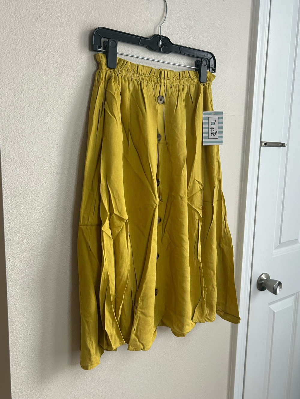 NWT Tulip B Mustard Yellow Button Front Midi Maxi Skirt Lined Size S - Picture 3 of 9